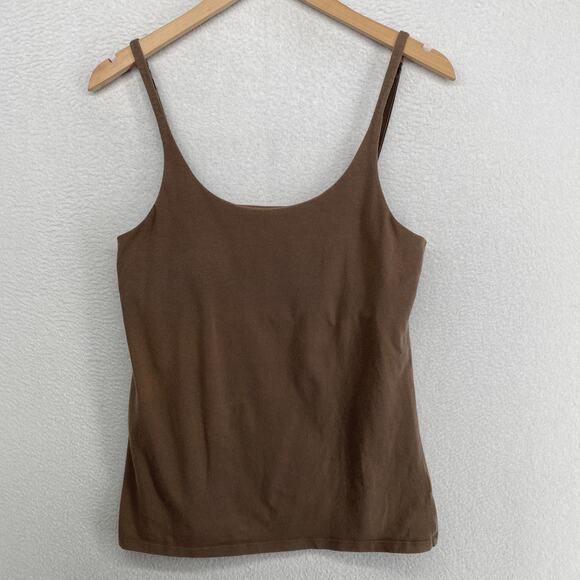 Eileen Fisher Tops - EILEEN FISHER Tank Top S Stretch Organic Cotton Scoop Neck Shelf Bra Brown USA